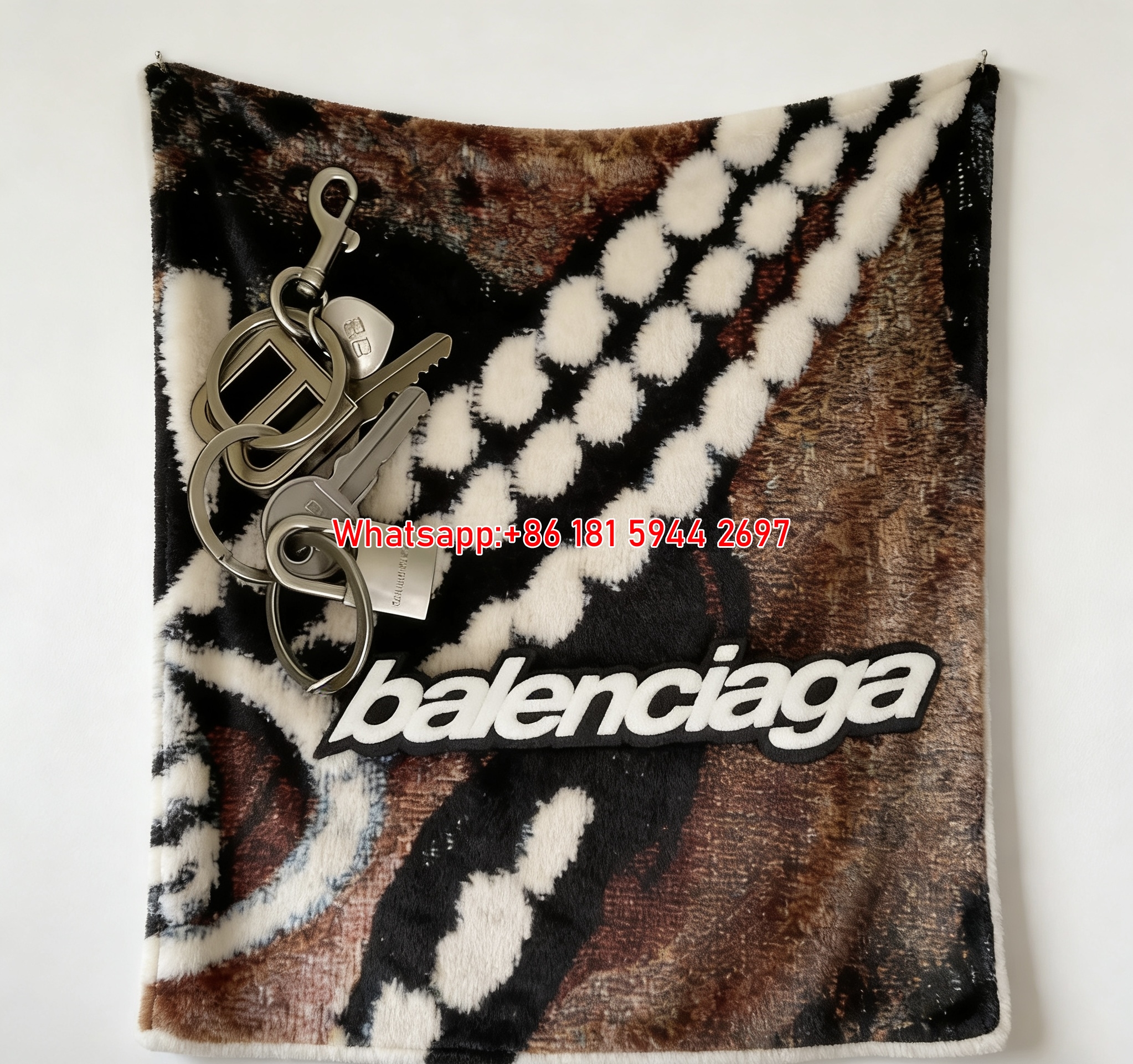 Balenciaga Logo Keychain Print Flannel Sofa Throw Blanket Premium Couch Cover BA376